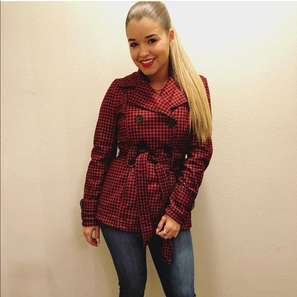 Red Houndstooth double breasted jacket